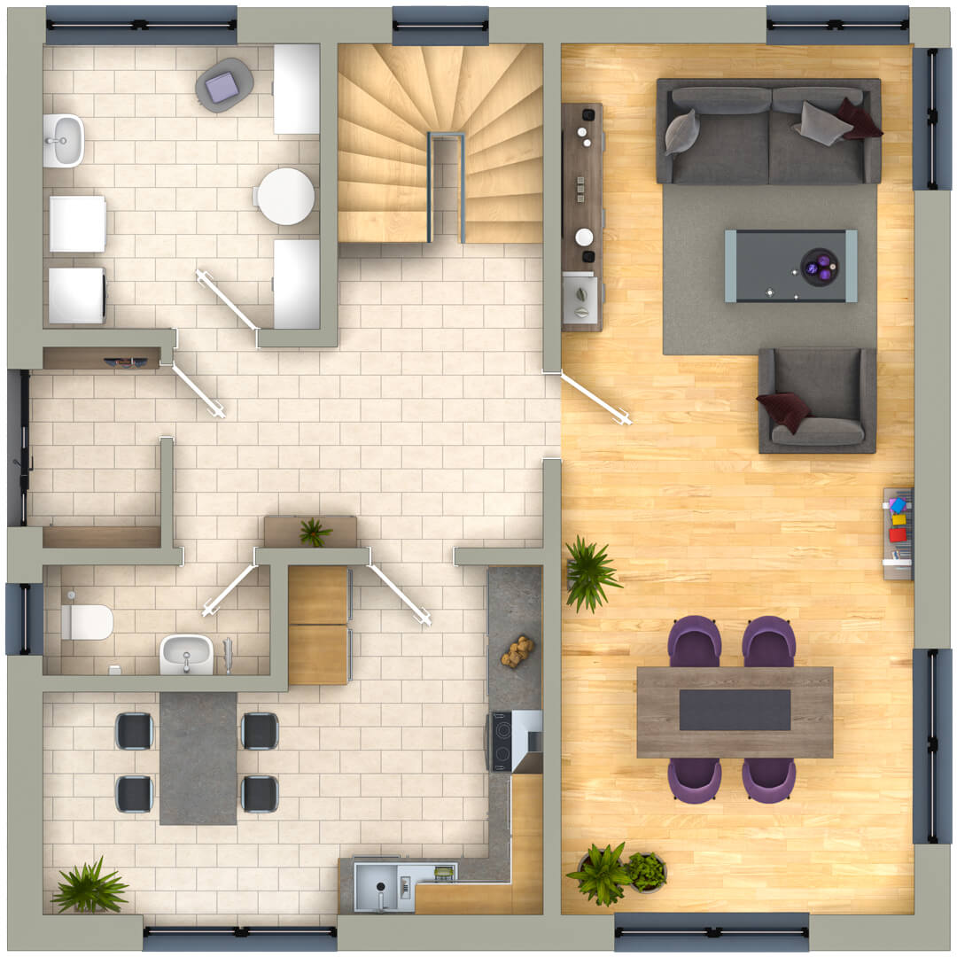 Stadtvilla Erdgeschoss: Frühstücken mit Blick in den Garten