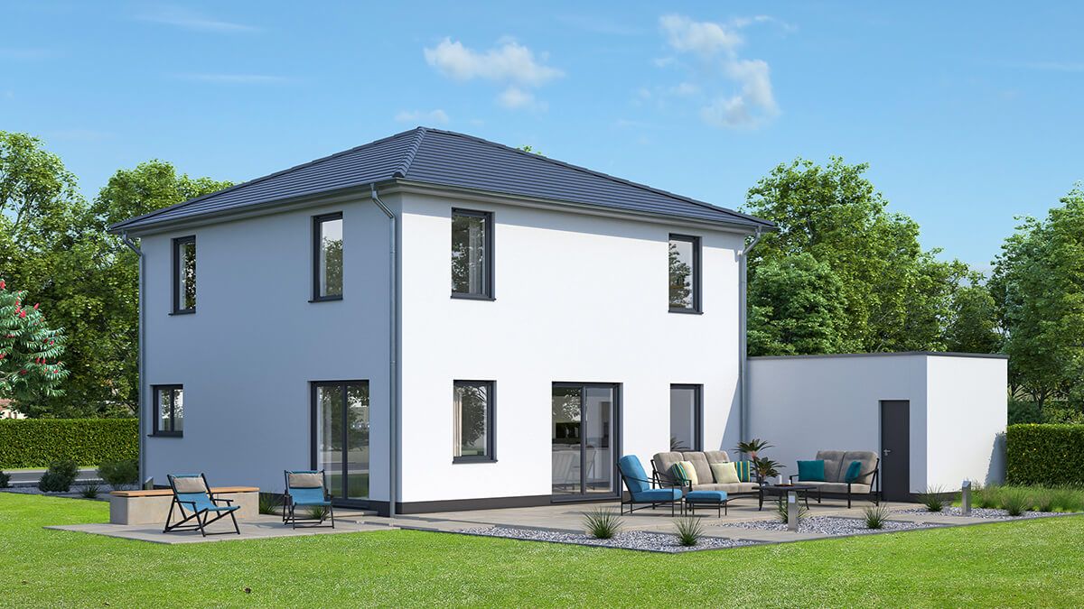 Stadtvilla mit 133 Quadratmetern Wohnfläche von System Massivhaus - Blick vom Garten